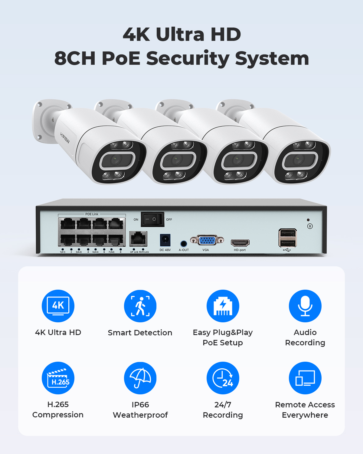 H.View 4K 5Mp 8Mp Poe CCTV Sec - Home Security System Installation recension och pris